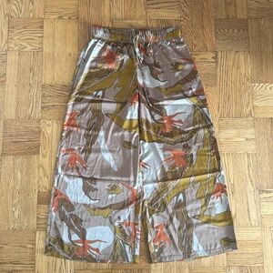 NWT ADRIANNA PAPELL SATIN DRAWSTRING PANTS brown floral medium